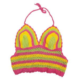Lakhay's Handmade Crochet Halter Crop Top Made in Nepal Womens OS Festival Boho